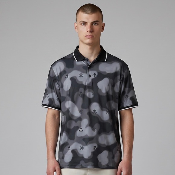 G/FORE Other - G/FORE Blur Icon Camo Golf Polo Shirt Mens XL Onyx Black Skull Crossbones Pique